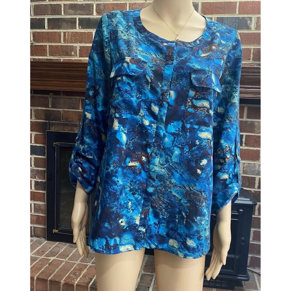 Anne Klein‎ Women's Size M Multicolor 3/4 Sleeve Shirt snake animal print Top - Picture 13 of 16